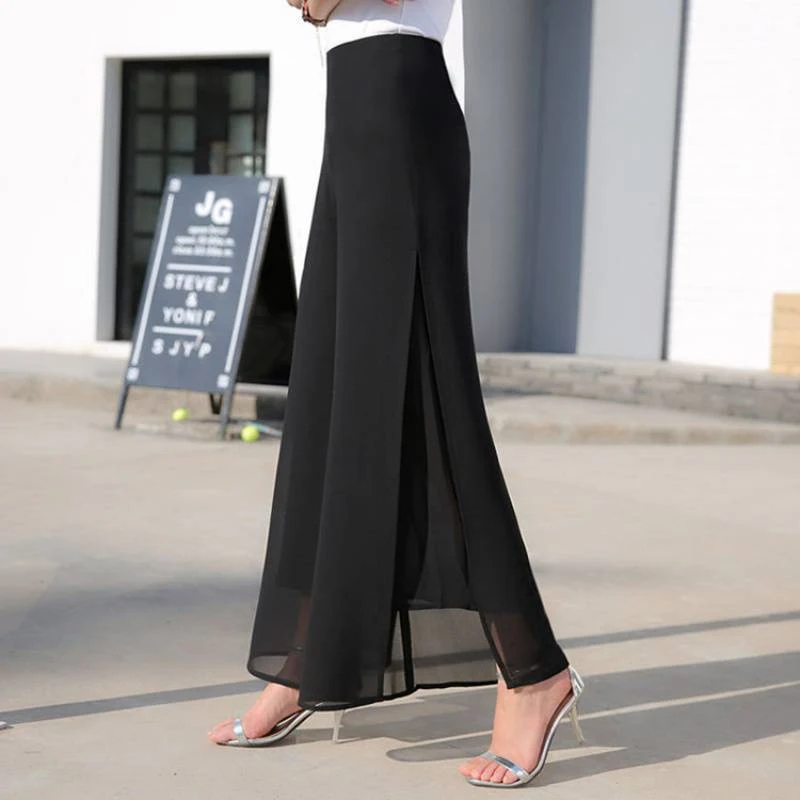 Title 4, Pantaloni larghi in chiffon neri a vita alta, i...