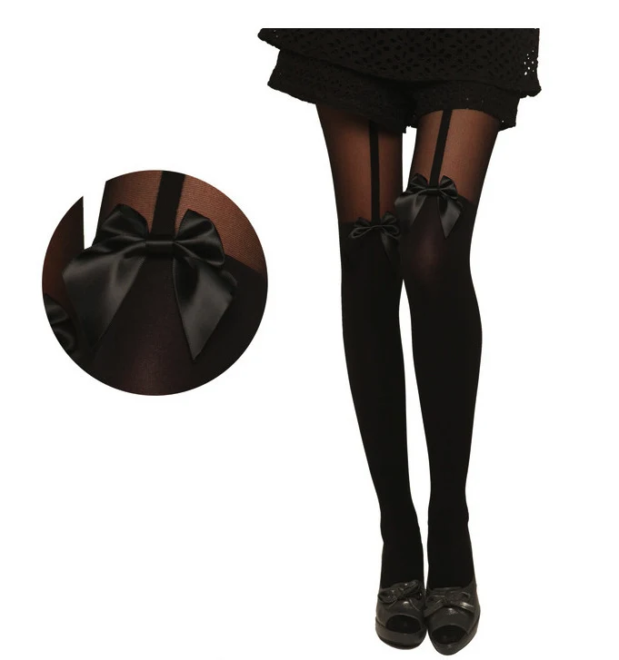 Women's Fashion Garter Bow Solid Color Thigh-high Stockings — photo 1