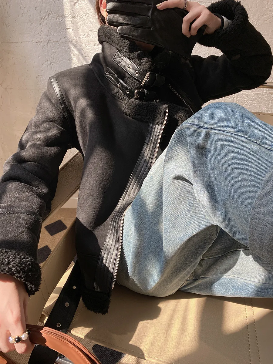 Title 7, Womens Lamb Fur and Cotton Motorcycle Jacket, ...