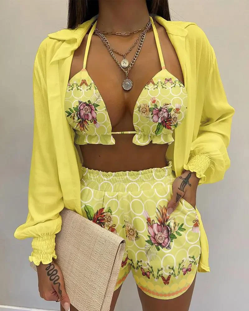 Title 13, Womens Solid Color Printed Three-Piece Suit of...