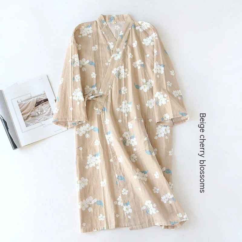 Women Bathrobe Nightdress Long Sleeve Nightgown Cotton Gauze — photo 72