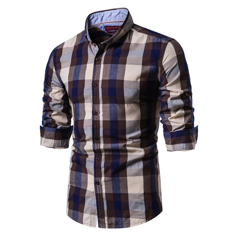 Camisa xadrez de manga longa feminina de algodão, tamanho grande, com toque arenoso, confortável e estilosa, ideal para o dia a dia. — foto 3