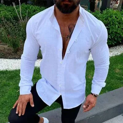 Title 4, Long sleeve stand collar casual shirt, a comfor...