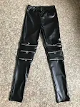 Leggings de couro de alta elasticidade, joelho com três zíperes e nove pontos. Conforto e flexibilidade para um visual elegante e moderno. — foto 5