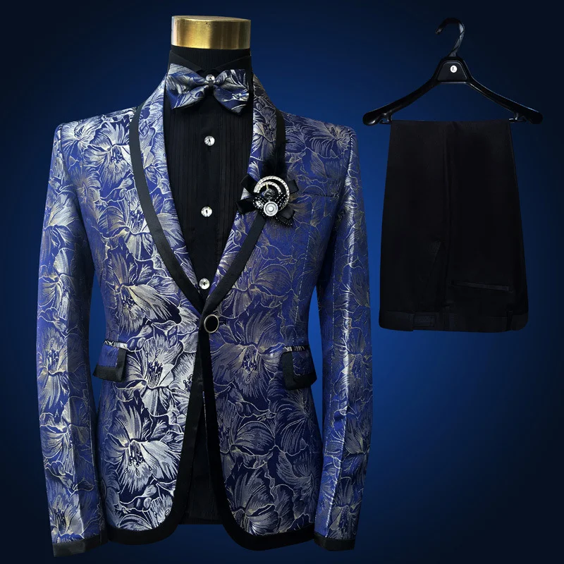 Men's Blue Floral Wedding Singer Prom Suit. Make a statement with this stylish and unique suit, perfect for formal occas — photo 4