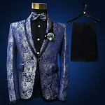 Men's Blue Floral Wedding Singer Prom Suit. Make a statement with this stylish and unique suit, perfect for formal occas — photo 4