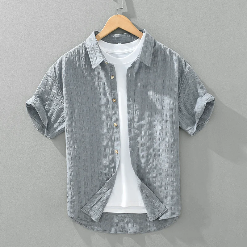 Men's Seersucker Casual Short-sleeved Shirt – Lightweight, breathable, and perfect for warm weather. Comfortable and sty — photo 16