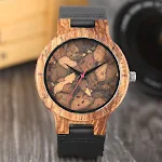 Relógio casual de madeira masculino com mostrador Broken Leaf. Design rústico e sofisticado para uso diário, combina estilo único com funcionalidade. — foto 3