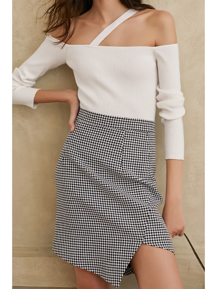 Title 3, Womens Design Sense Houndstooth Irregular Skir...