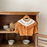Cardigã de tricô de algodão para bebê menina outono, manga longa com renda, jaqueta macia e confortável, ideal para manter sua bebê aquecida. — foto 3