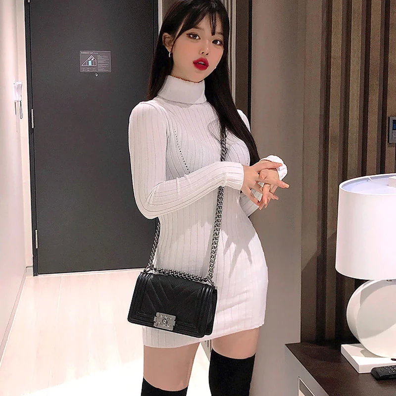 Sexy Show Turtleneck Skinny Sheath Knitted Dress — photo 5