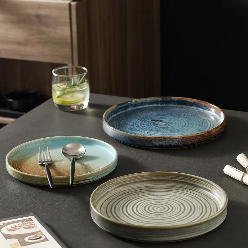 Japanese Creative Ceramic Kiln Retro Uneven Round Dish for Household Use, Perfect for Serving and Decorating with Rustic — photo 3