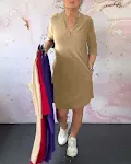 Solid Color V-neck Three-quarter Sleeve Women's Dress. Effortless style and comfort for any occasion. A versatile wardro — photo 5