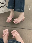 French Style High-Grade Satin Bow Chunky Heel Sandals Women's Outer Wear High Heels. Elegant and comfortable heels perfe — photo 1