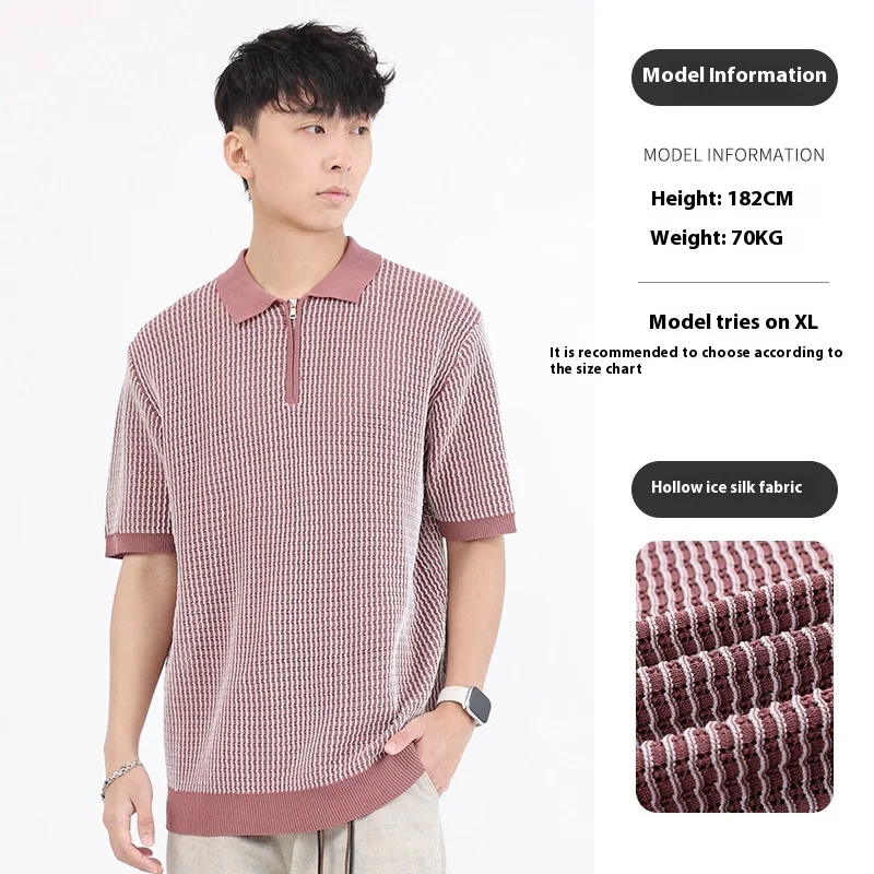 Camisa Polo Masculina de Seda Gelo Manga Curta Luxo Leve Negócios Elegante e Confortável Ideal para o Homem Moderno. Perfeita para o ambiente de trabalho. — foto 3