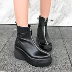 Short Leather Boots with Wedge Heel, Stylish and Versatile for All Outfits, Comfortable for Everyday Wear, Get Yours Tod — photo 5
