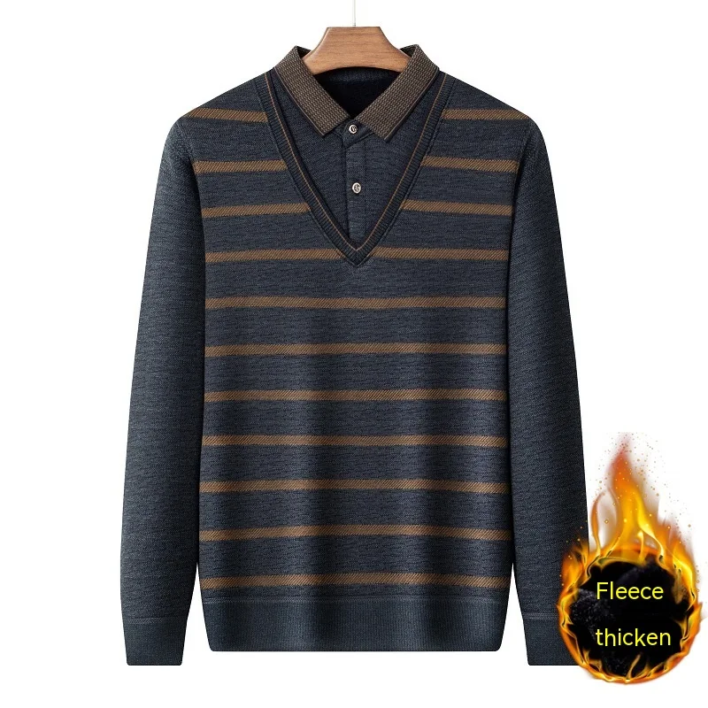 Middle-aged Men's Fleece-Lined Thickened Long Sleeve Thermal Top for warmth and comfort in cold weather, perfect for win — photo 1