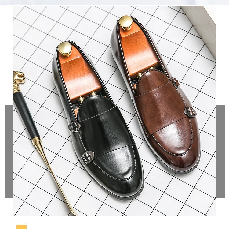 Title 10, Jesienne skórzane buty męskie z podwójną klamrą...