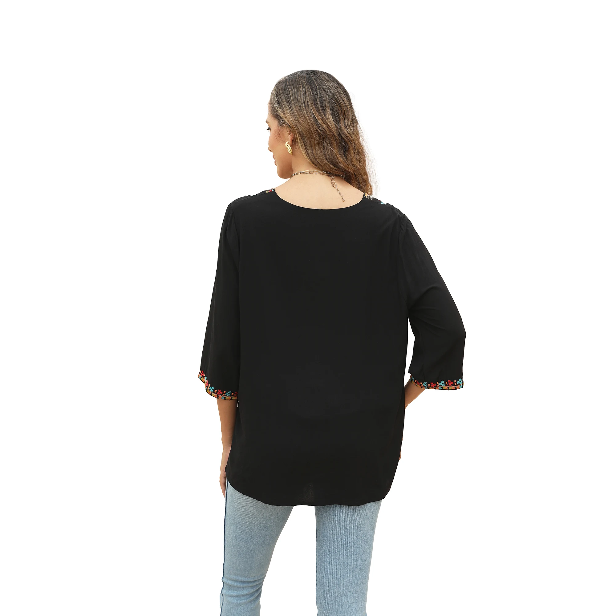 Title 7, Womens Fashion Casual Embroidered Top Comforta...