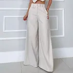 Calças femininas de pernas largas com cintura alta e listras com decote em V. Conforto e estilo em uma peça versátil e elegante para diversas ocasiões — foto 4