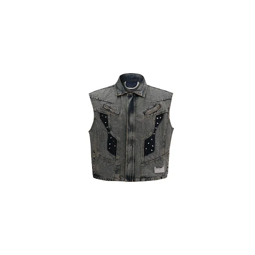 Title 6, Jaqueta sem mangas jeans com design de rebites ...