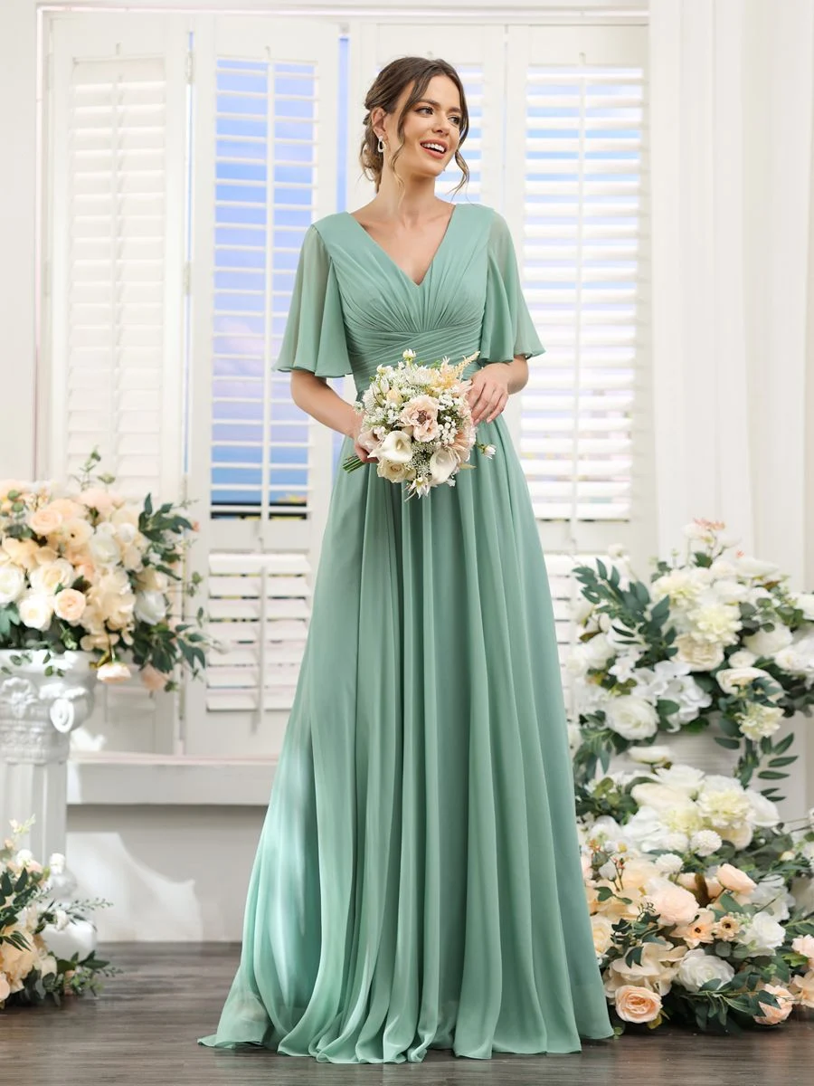 Title 3, Chiffon Evening V-neck Butterfly Sleeve Host Lo...