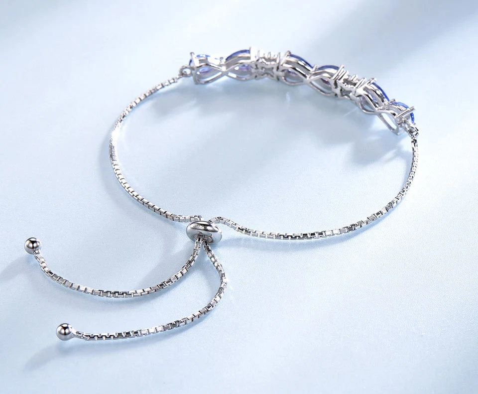 Pulseira Ajustável S925 em Prata Esterlina com Safira Azul e Corrente Box para Mulheres. Beleza e sofisticação no seu pulso. — foto 6