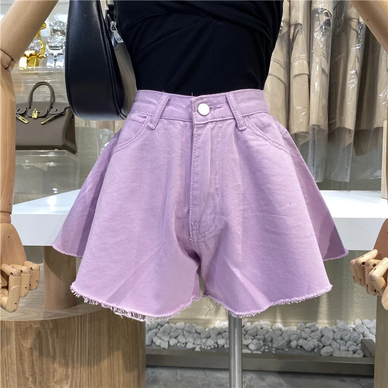 Title 3, High-waisted student denim shorts, casual all-m...