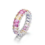 Anel de zircônia arco-íris feminino, fileira única com pedras coloridas, perfeito para adicionar cor e brilho ao seu look. — foto 1