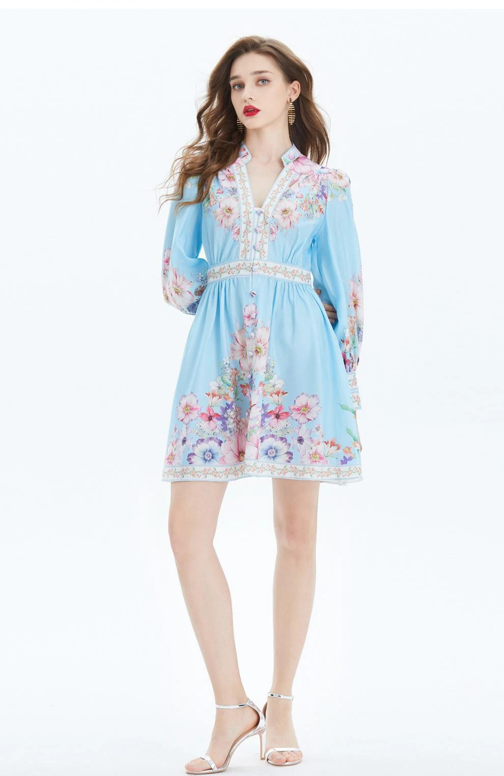 Title 2, Long Sleeve Seaside Tight Waist V-neck Dress fo...