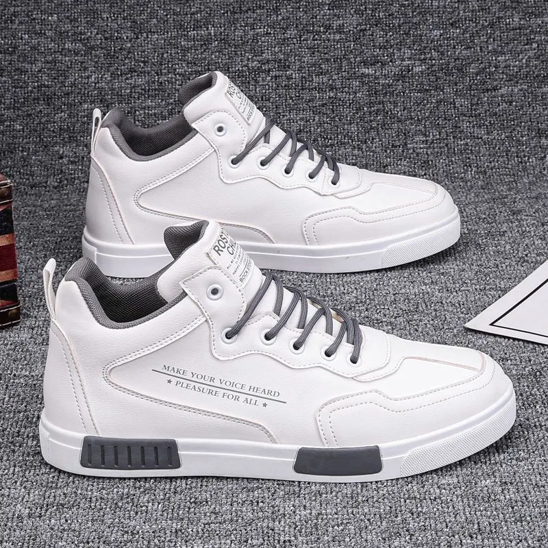 Fashionable High-top Leather Panel Shoes All-match Sports, for a stylish and comfortable look, perfect for everyday wear — photo 1