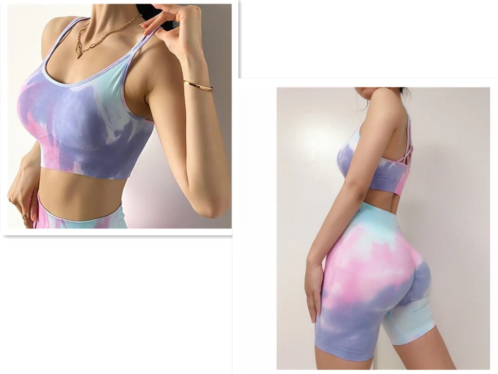 Shorts Esportivos Sem Costura Femininos Tie Dye Cintura Alta Elástica Booty Modelador Ideal para Academia — foto 3