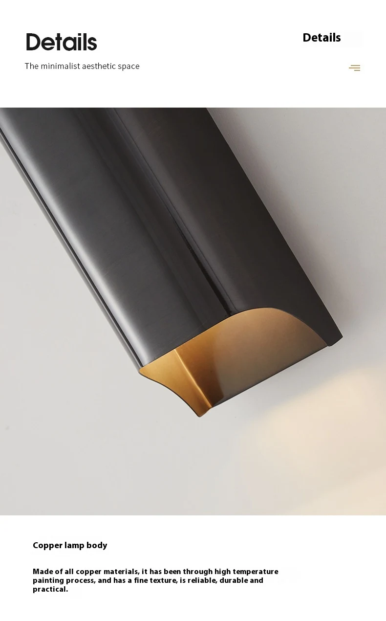 Title 5, Minimalist Black Copper Wall Lamp for Bedroom B...