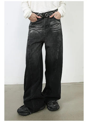 Title 2, Retro Straight Loose Jeans Mens Casual Pants C...