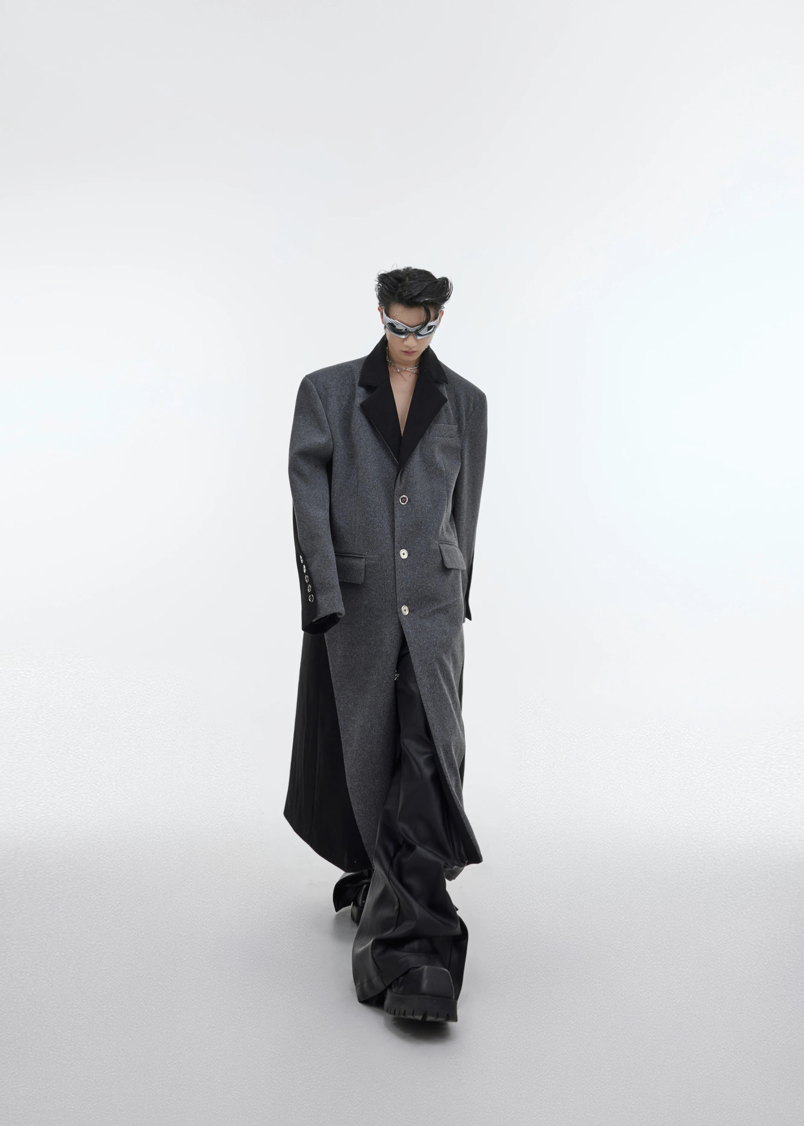 Title 6, Contrast Color Patchwork Long Knee Length Woole...