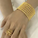 Conjunto Anel e Pulseira Ocos Banhados a Ouro para Mulheres Elegância e Charme em um Só Kit Presente Sofisticado para Ela — foto 8