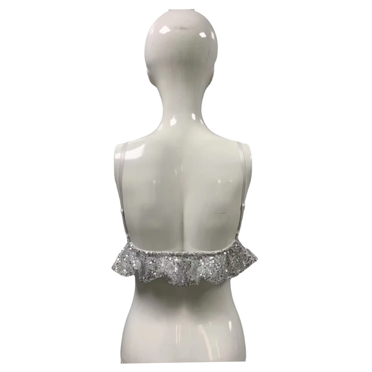 Title 15, Ruffled Spaghetti Straps Cropped Vest. A stylis...