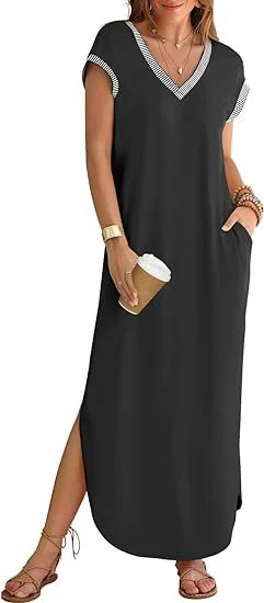 Women's Short-sleeved Dress V-neck Slit Loose — photo 7