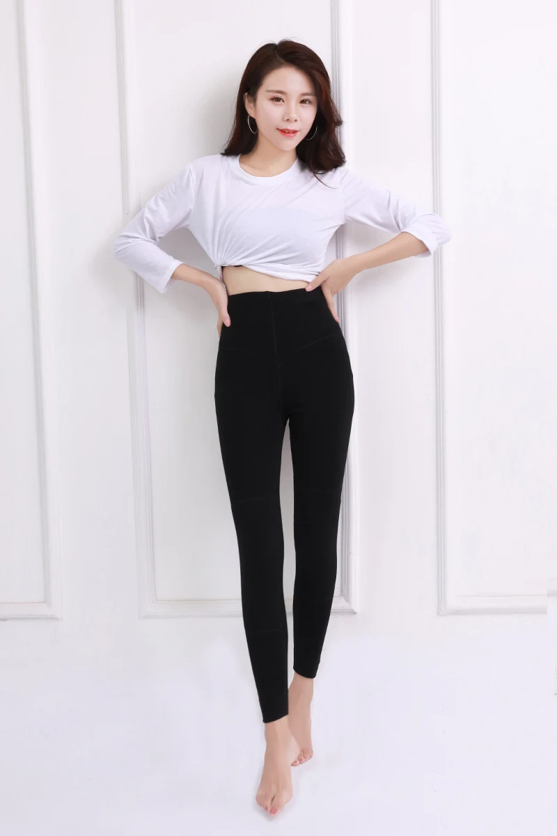 Cotton slim fit thick high waist pants for a flattering silhouette and all-day comfort. Enhance your shape with these st — photo 8