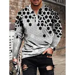 Camisa POLO masculina casual com estampa geométrica 3D, tendência da moda com zíper e gola de lapela, perfeita para um visual moderno e confortável. — foto 7