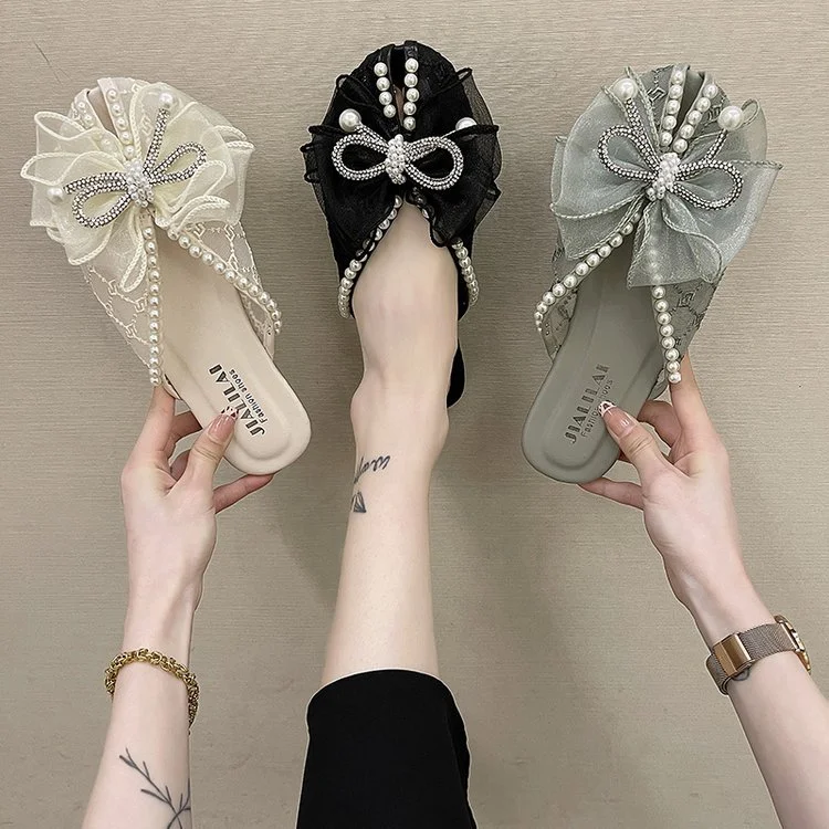 Pantofole Coreane con Fiocco in Pizzo e Garza, Comfort e Stile Estivo, Design Reticolato e Traspirante, Perfette per Casa, Leggere ed Eleganti. — foto 7