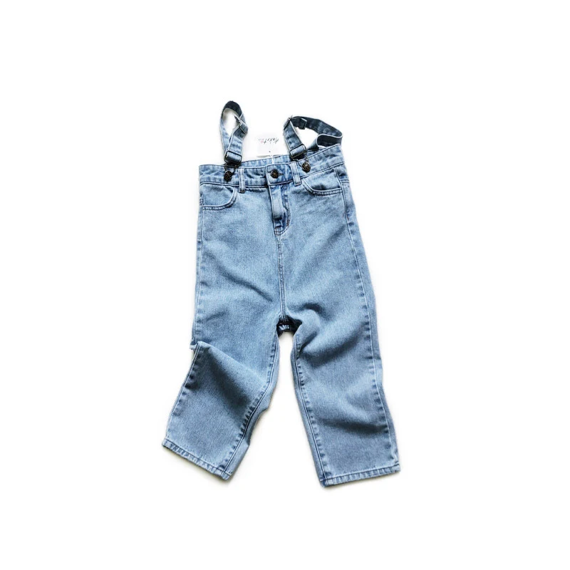 Calça jeans coreana solta de cintura alta, pernas largas e tiras no peito do pé, estilo e conforto para o seu dia a dia. — foto 1
