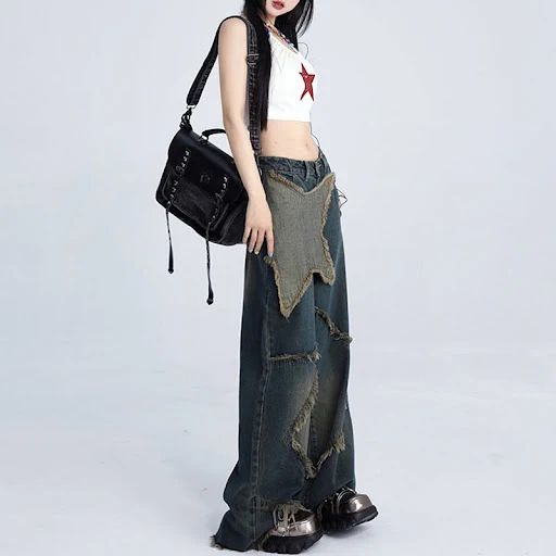Title 1, Damen Retro Schlagjeans mit Destroyed Design. B...