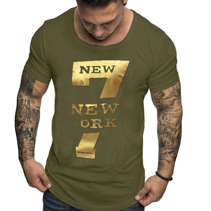 Camiseta de manga corta con cuello redondo y estampado de letras para hombre ideal para un look casual y cómodo, perfecta para el día a día. — foto 18