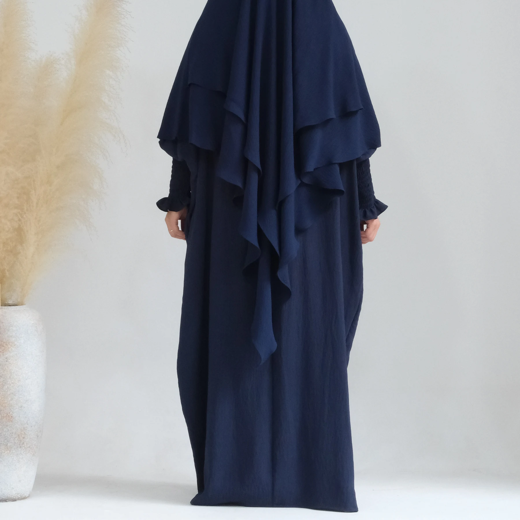 Title 8, Female Solid Color Batwing Cuff Dress Turban Suit