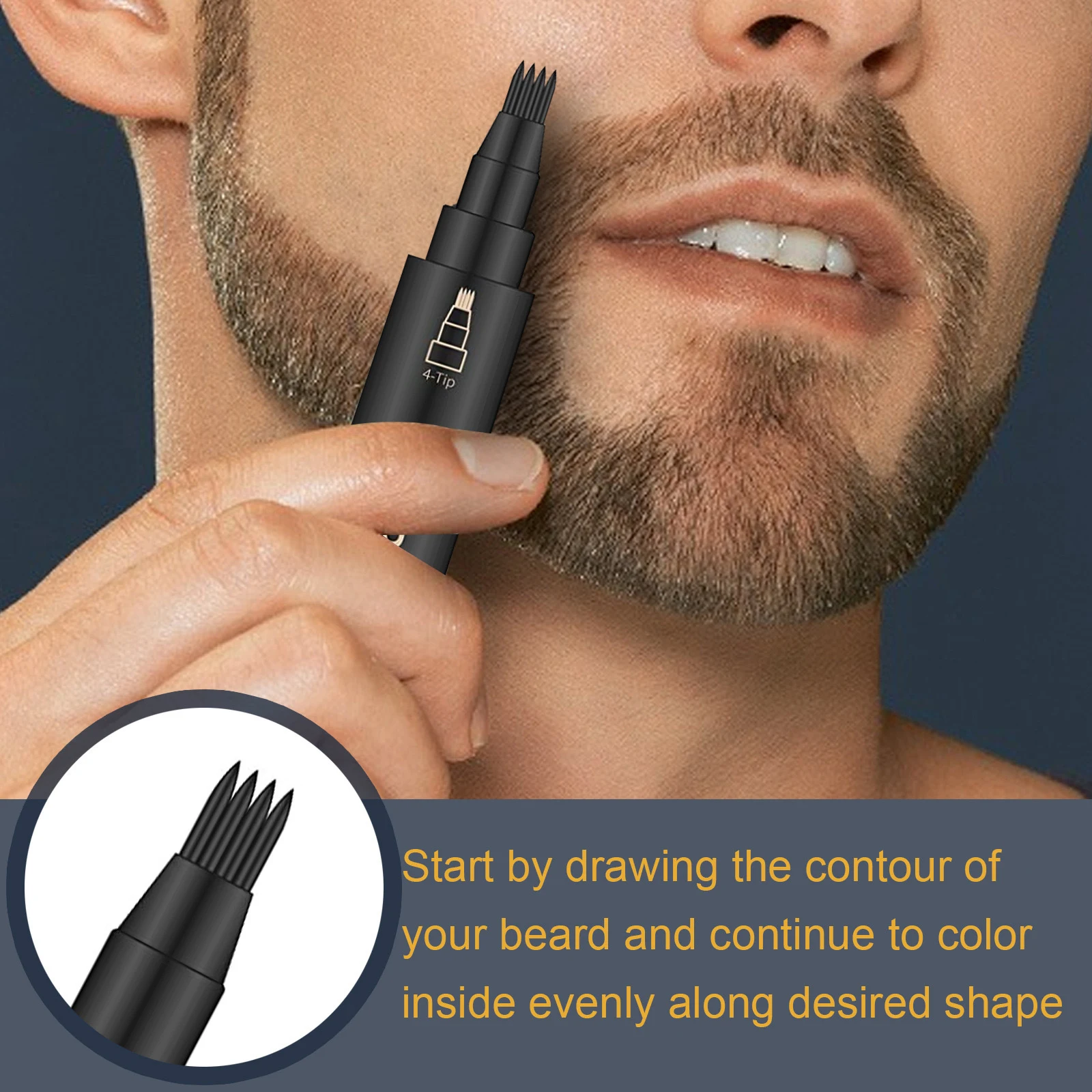 MOQ500 Vier Vork Hoofd Baard Pen Baard Teken Pen, Vult Gaten en Vormt Je Baard, Voor een Perfecte, Volle Baard Styling — foto 8