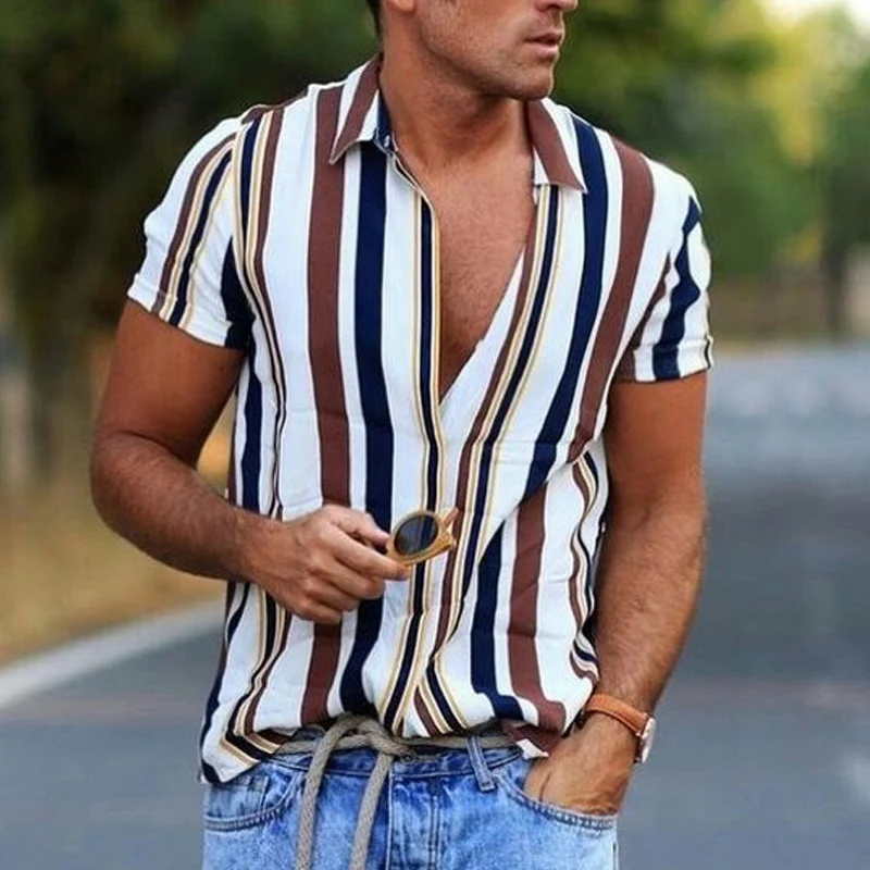Title 1, Striped shirt mens casual short sleeve top. Co...
