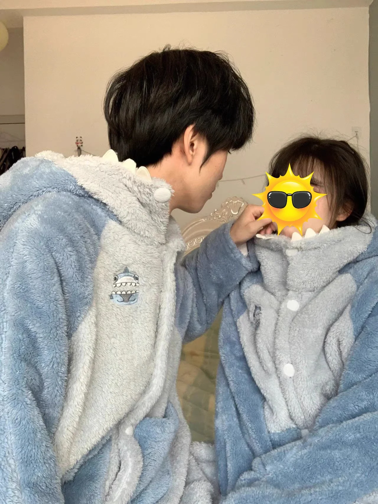 Title 4, Shark Coral Fleece Couple Pajamas for Women, So...
