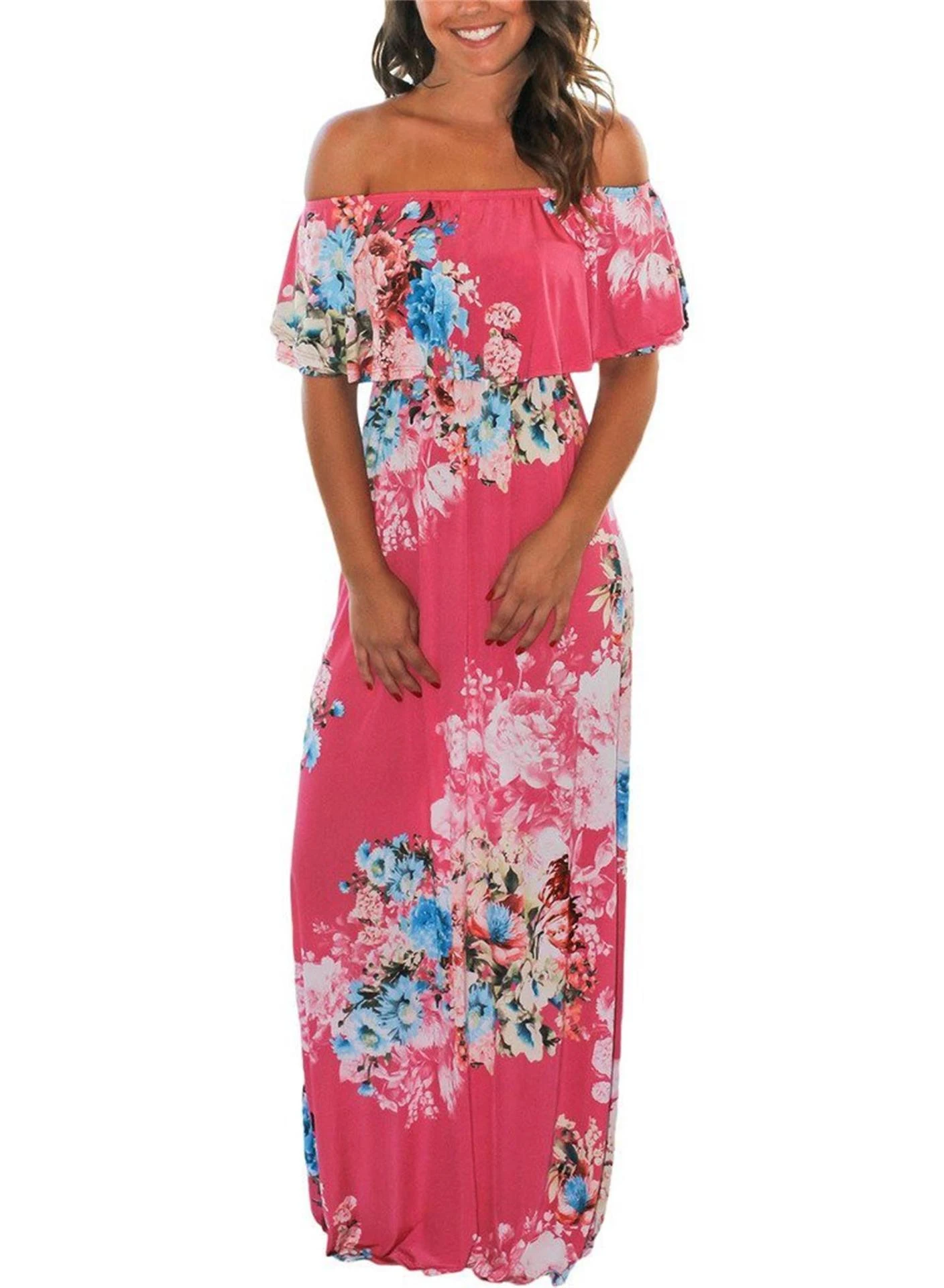 Off-neck Printed Chest Wrap European And American Summer Dress — photo 3