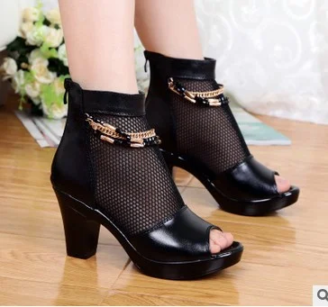 Dames schoenen lente en zomer Rome hoge hak waterdicht vismond net schoen dames dikke hak sandalen — foto 3